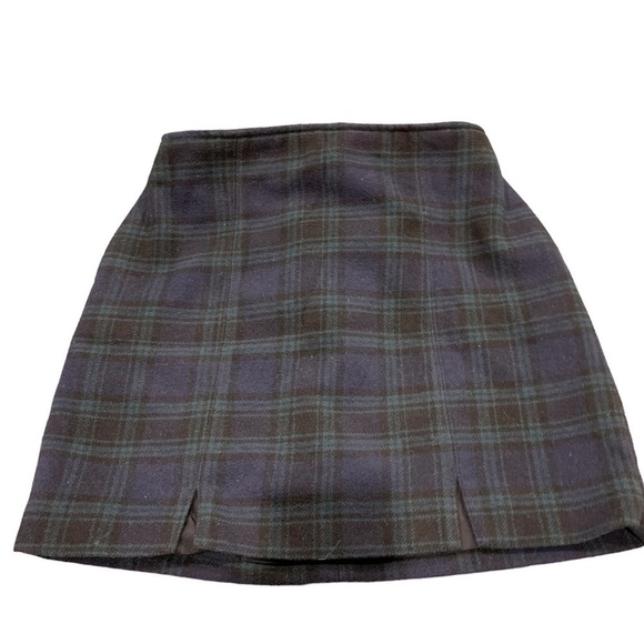 Hollister Green/Blue Plaid A-Line Mini Skirt Ultra High-Rise - Picture 3 of 11